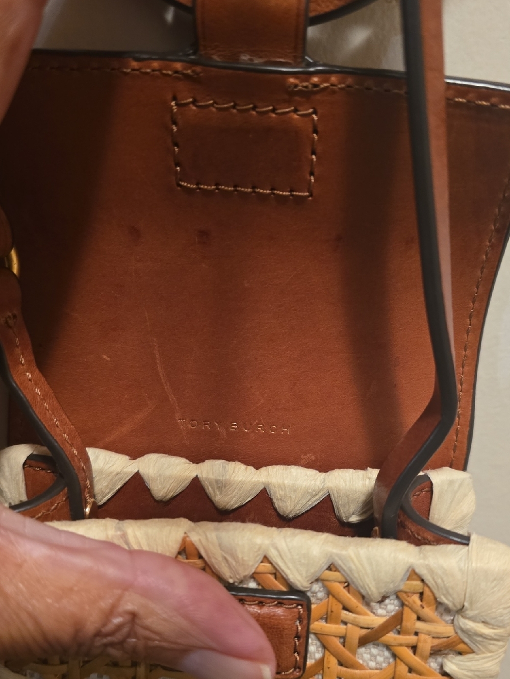 Tory Burch Brown Crossbody Phone Bag with Woven Detail - Picture 4 of 4